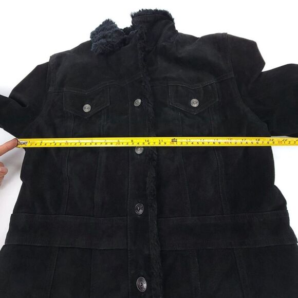 VINTAGE 90s Wilsons Leather Genuine Leather Western Fur Collar Coat Black Medium - Picture 3 of 9